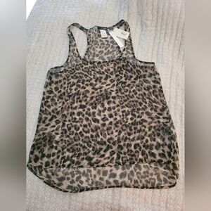 NEW Aqua Leopard Sheer T-back Top with Single Pocket
